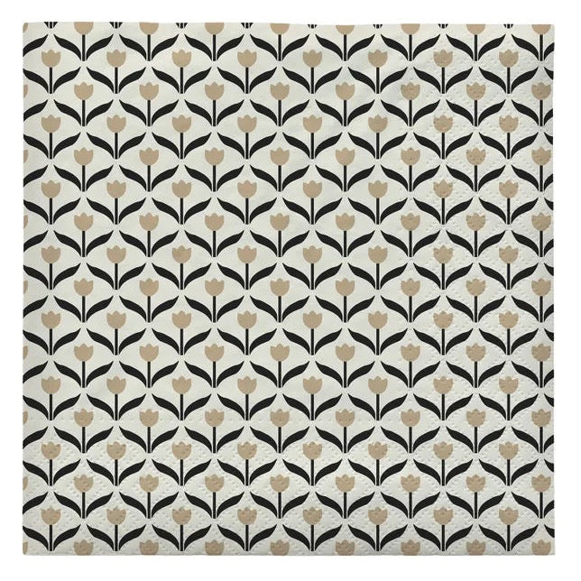 Broste Paper Napkin Tulip - Beige/Black