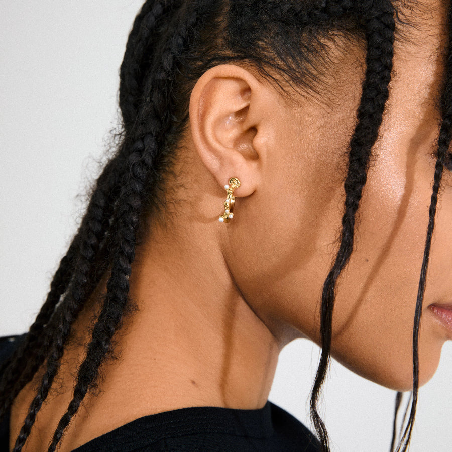 Hadley recycled White Earrings - Gold Plated