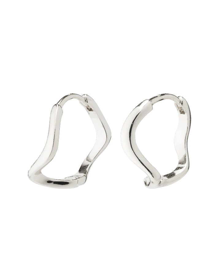 Alberte Organic Shape Hoop Earrings - Silver Plated
