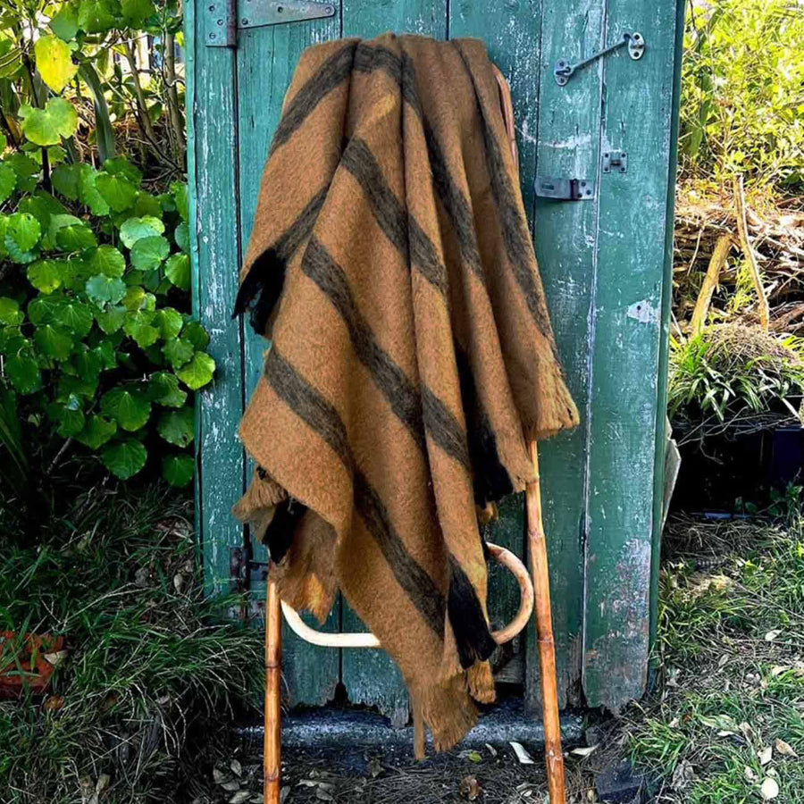 Bliss Wool Mohair Blend Throw - Ochre/Black