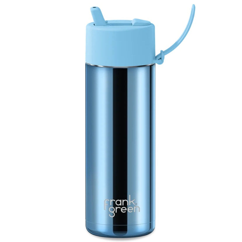 Frank Green Ceramic Reusable Bottle 20oz Flip Straw Lid - Chrome Edition