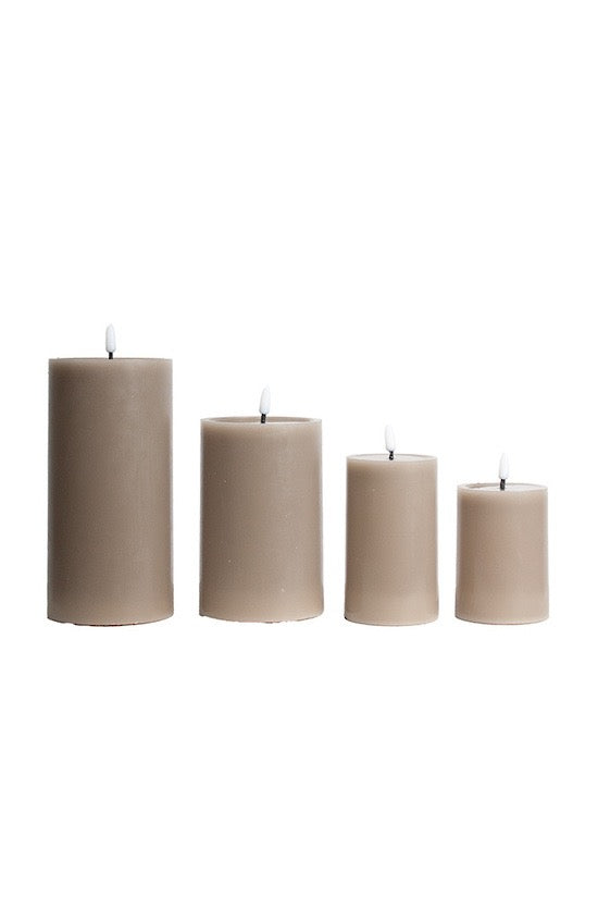 Classic LED Wax Pillar Candle - Greige