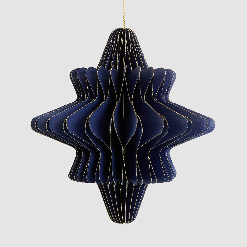Paper Star Decoration Dark Blue w Gold Edge