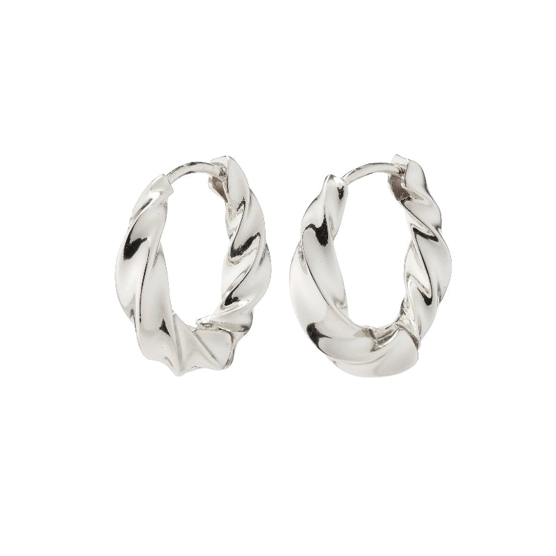 Taffy Recycled Medium Size Swirl Hoop Earrings - Silver Plated