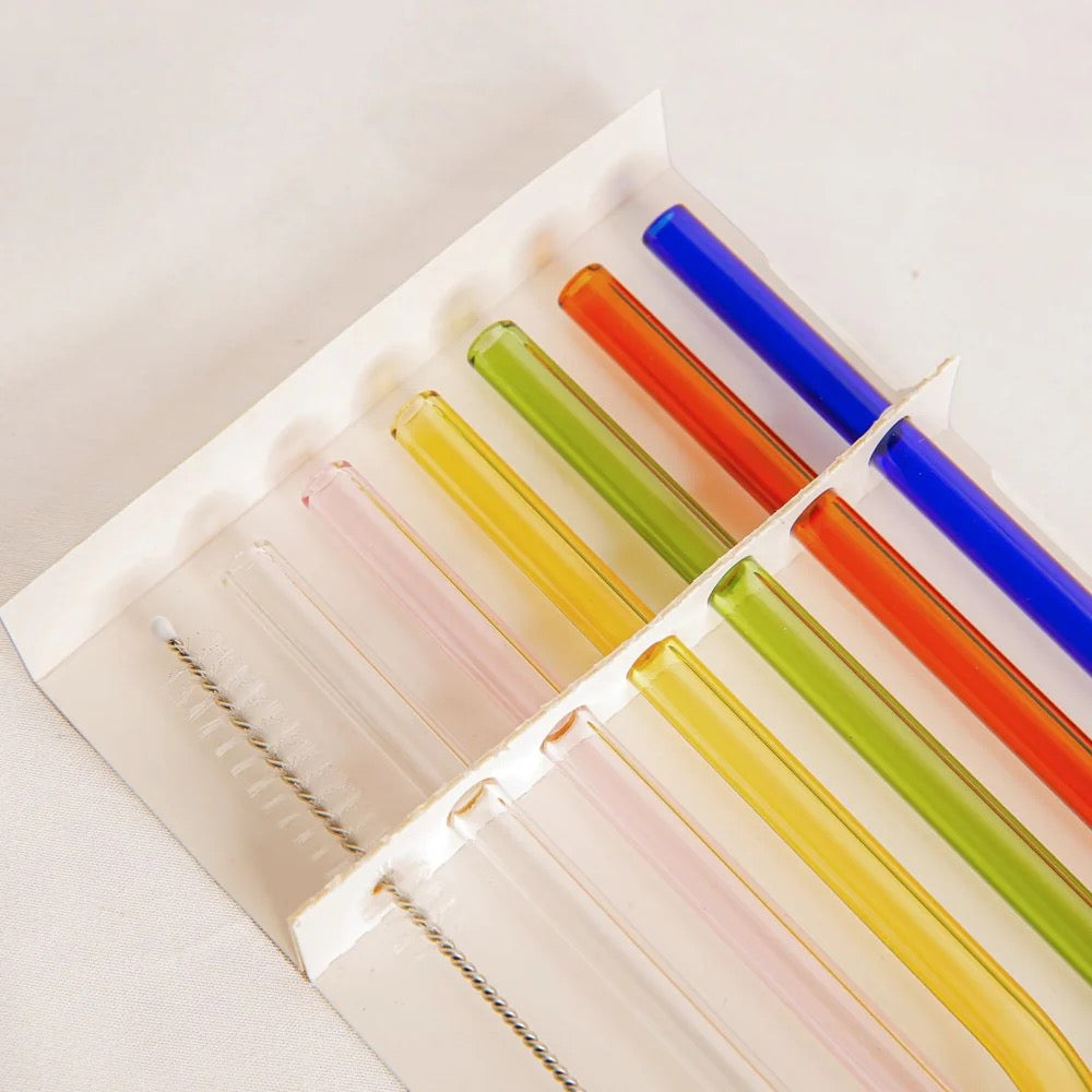 Reusable Glass Straws Short Set of 6 - Straight Multi