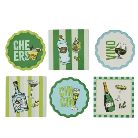 Gimlet Ceramic Coaster - Set/6 Assorted