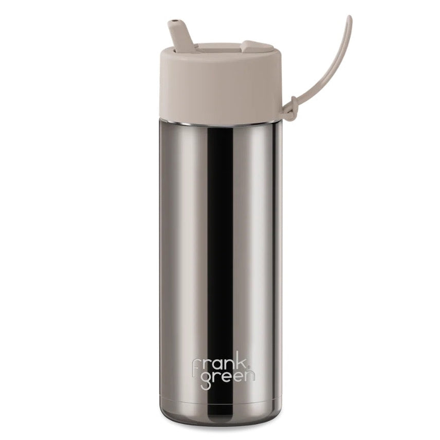 Frank Green Ceramic Reusable Bottle 20oz Flip Straw Lid - Chrome Edition