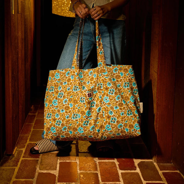 Sage and Clare Magnolia Reversible Tote Bag - Turquoise