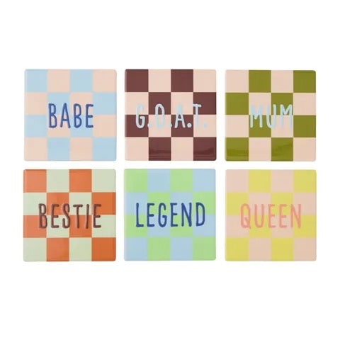 Moniker Ceramic Coaster - Set/6 Assorted