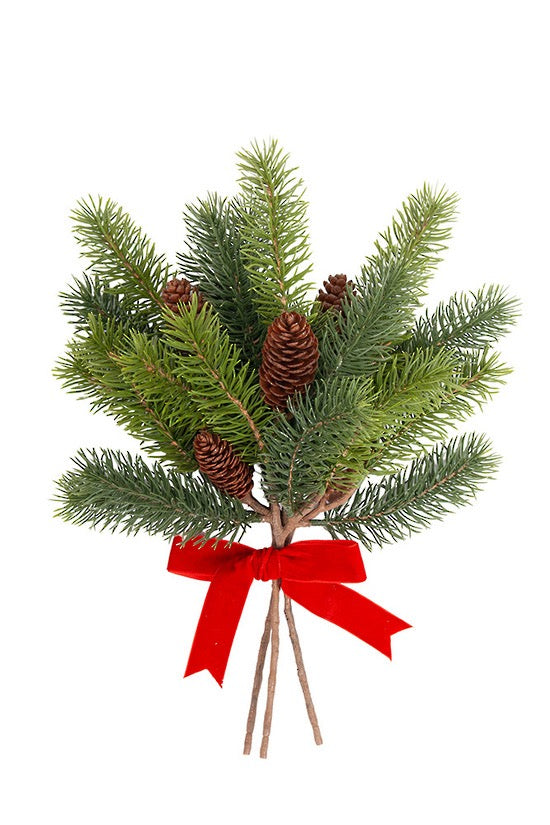 Pine Tree Bundle w/ Ribbon 38cm