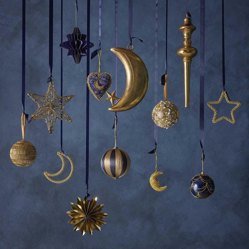 Paper Star Decoration Dark Blue w Gold Edge