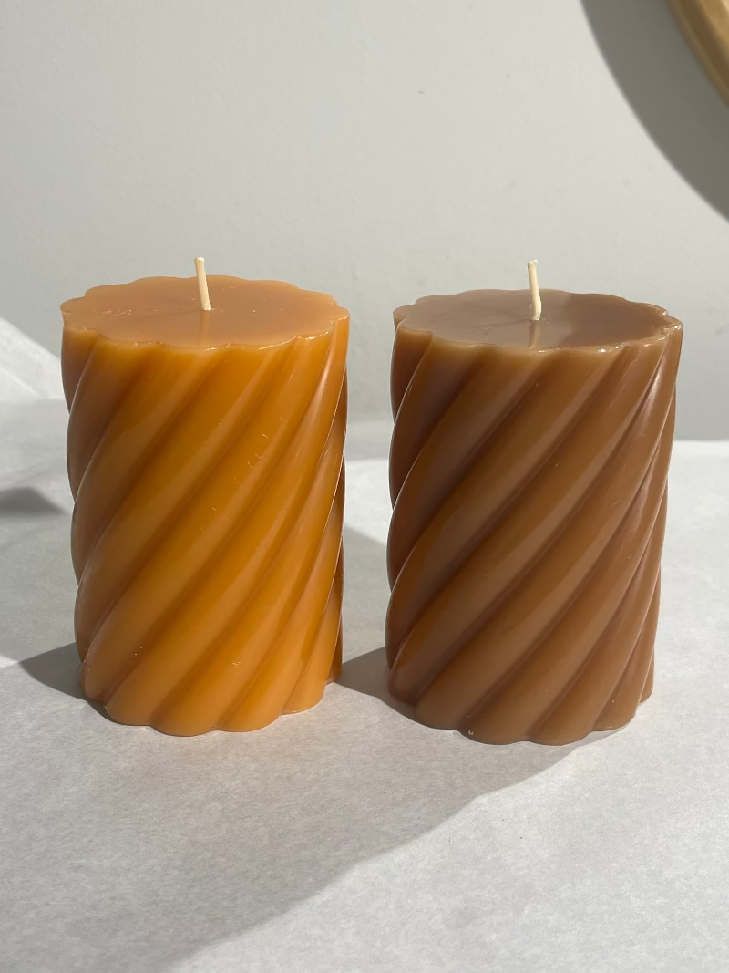 Twist Pillar Candle -Tan 2 Sizes