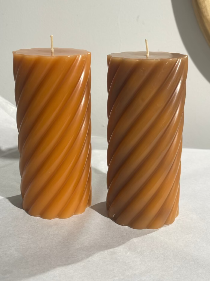 Twist Pillar Candle -Tan 2 Sizes